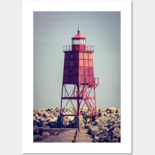 Red Metal Lighthouse Racine Wisconsin Posters and Art